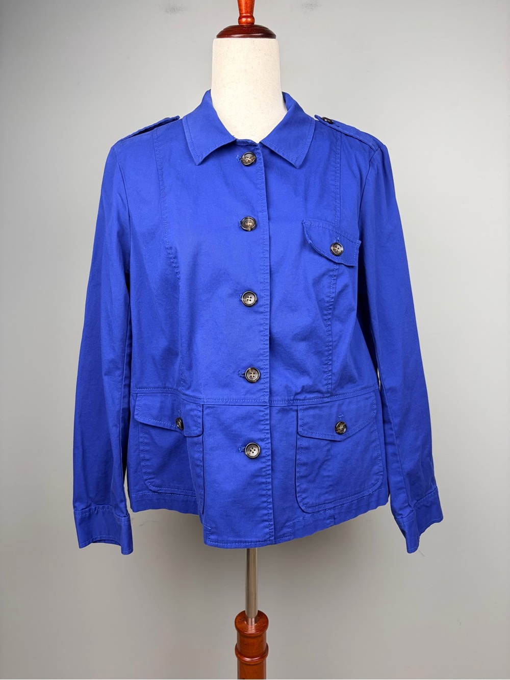 Talbots Petites Safari Utility Jacket Women’s 16P Cobalt Blue Cotton Stretch